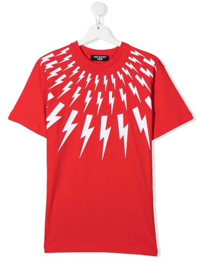 Neil Barrett Teen Thunderbolt Print T-shirt In Rosso