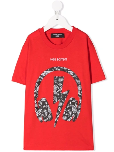 Neil Barrett Teen Headphones-print T-shirt In Red