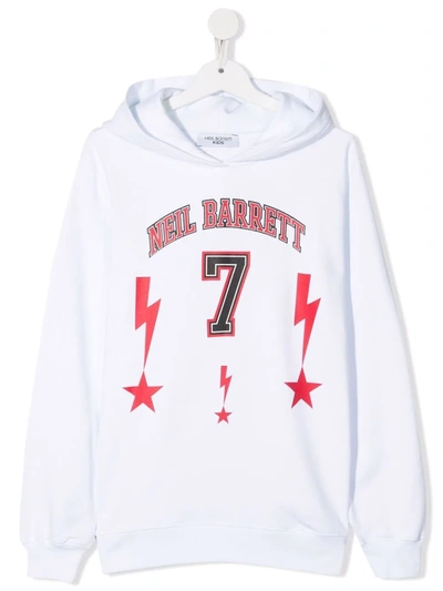 Neil Barrett Kids White Hoodie With Logo And Print