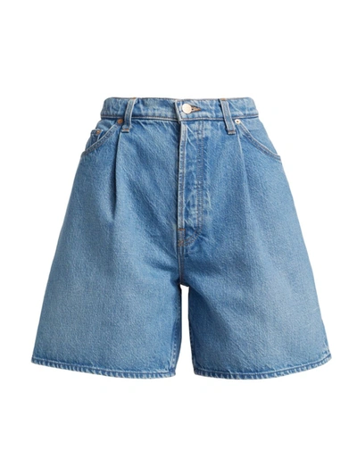 Mother The Fun Dip Pleated Denim Shorts In Just A Nibble