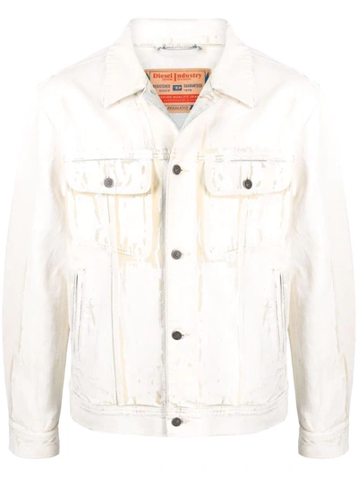 Diesel Distressed-finish Denim Jacket In White