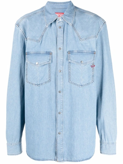 Diesel Ocean Logo-embroidered Relaxed-fit Denim Shirt In Blue