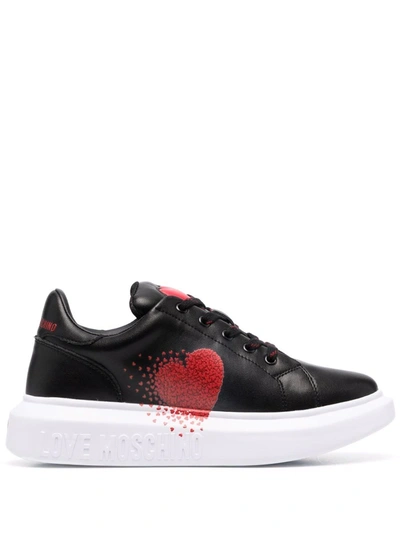 Love Moschino Heart-patch Panelled Leather Sneakers In Black