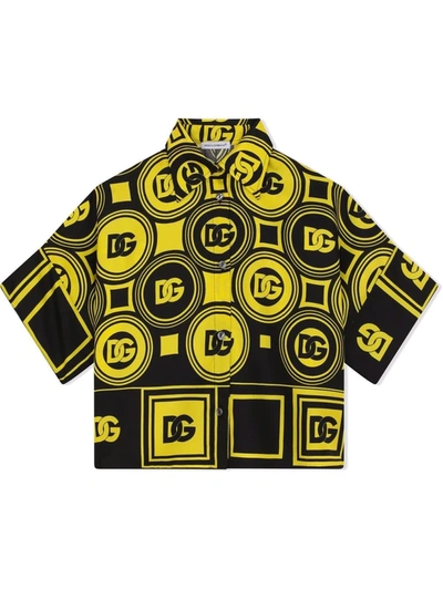 Dolce & Gabbana Kids' All-over Silk Logo Shirt In Giallo