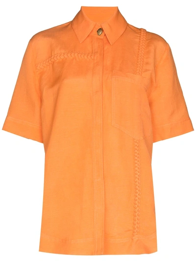 Aje Women's Cantina Braided Linen-blend Button-down Shirt In Orange