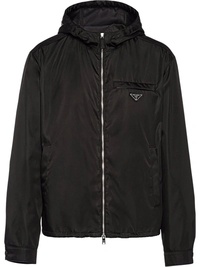 Prada Re-nylon Hooded Blouson Jacket In Black