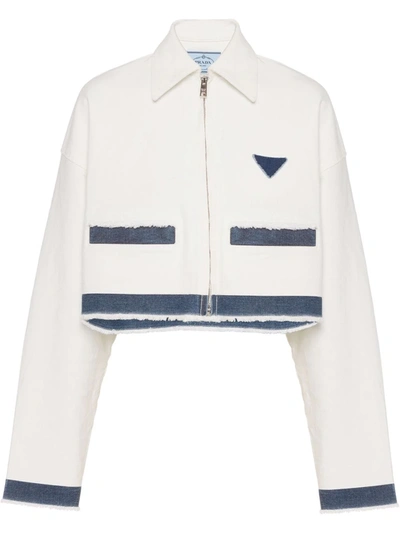 Prada Triangle-patch Denim Jacket In White