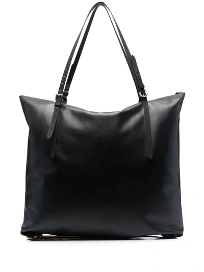 Maison Margiela Contrast-strap Oversized Leather Tote Bag In Black & Yellow