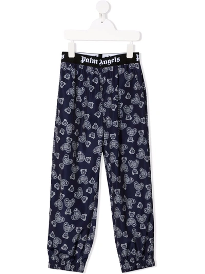 Palm Angels Kids' Logo-waistband Trousers In Blue