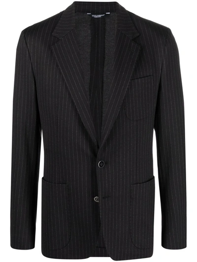Dolce & Gabbana Pinstripe-pattern Single-breasted Blazer In Black