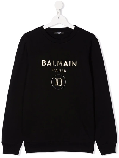 Balmain Kids' Logo-print Crewneck Sweatshirt In Black