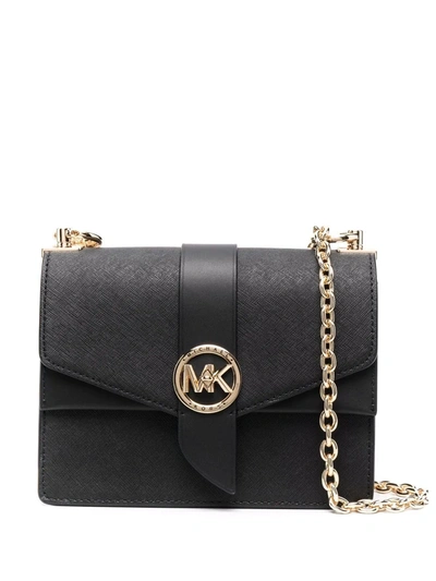 Michael Michael Kors Greenwich Black Saffiano Leather Shoulder Bag Gold-colored Details Plate With Logo M Michael Kors