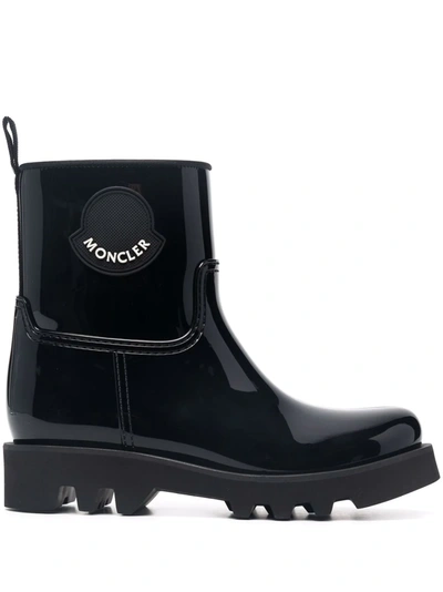 Moncler Logo-detail Patent-leather Ankle Boots In Black