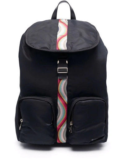 Paul Smith 'swirl' Grosgrain Trim Backpack In Black