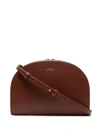 Apc Demi-lune Leather Logo Crossbody With Adjustable Strap In Brown