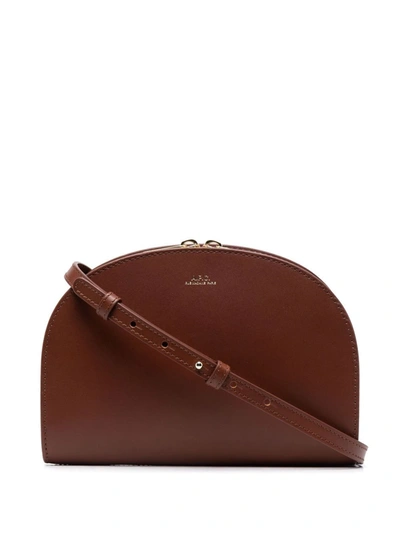 Apc Demi-lune Leather Logo Crossbody With Adjustable Strap In Brown