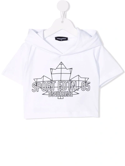 Dsquared2 Teen Cropped Hooded T-shirt In White