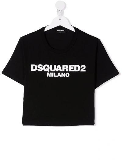 Dsquared2 Teen Logo-print Cropped T-shirt In Black