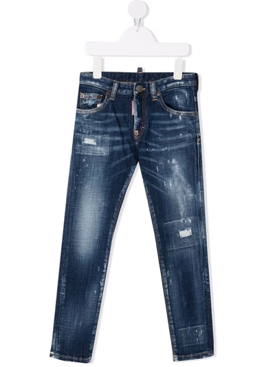 Dsquared2 Teen Distressed Skinny-fit Jeans In Blue