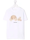 Palm Angels White T-shirt For Girl With Iconic Bear In White