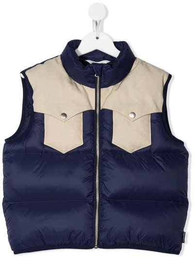 Palm Angels Kids' Two-tone Panel Gilet In Blue