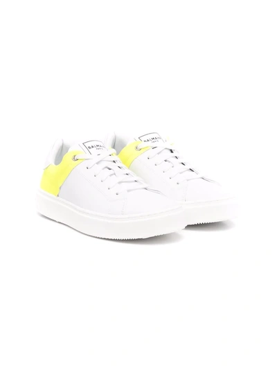 Balmain Teen Colour-block Leather Trainers In White 1