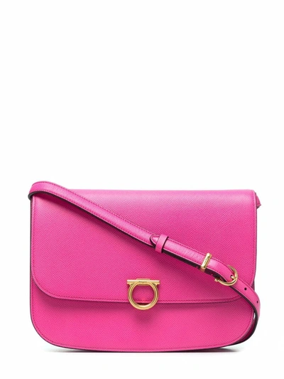 Ferragamo Gancini Rounded Flap Shoulder Bag In Hot Pink