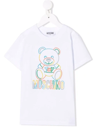 Moschino Kids' Embroidered-logo T-shirt In White