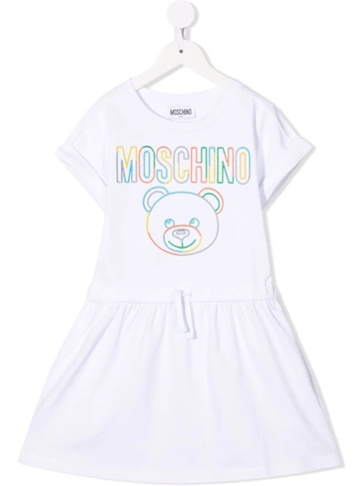 Moschino Kids' Embroidered-logo T-shirt Dress In White