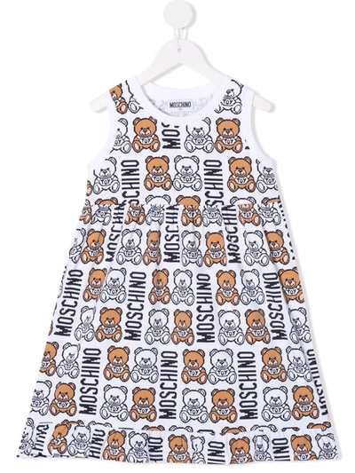 Moschino Kids' Digital-teddy Logo-print Dress In White