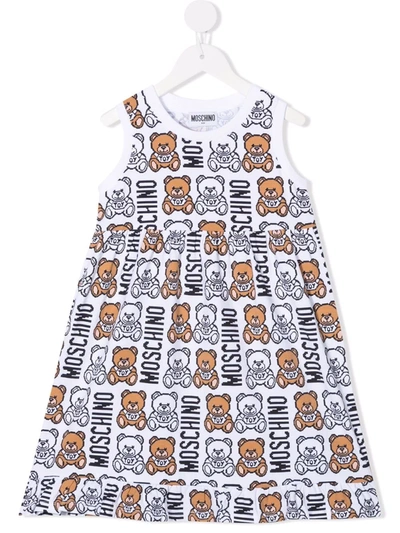 Moschino Kids' Digital-teddy Logo-print Dress In Bianco