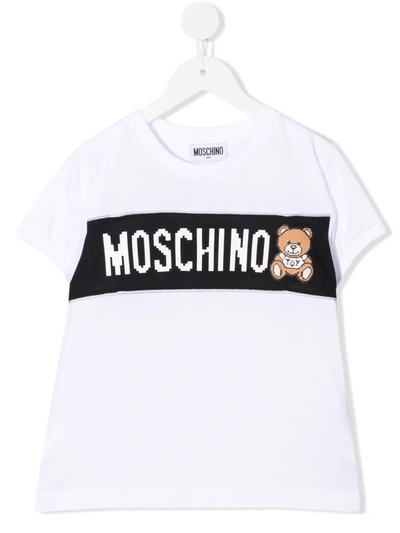 Moschino Kids' White T-shirt For Boy With White Logo And Teddy Bear