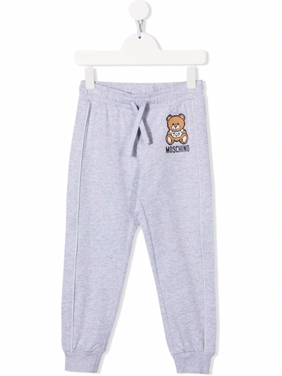 Moschino Kids' Teddy Bear Motif Track Trousers In Grey