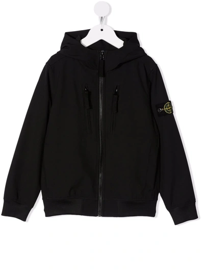 Stone Island Kids Boys Black Cotton Hoodie With Logo In Schwarz