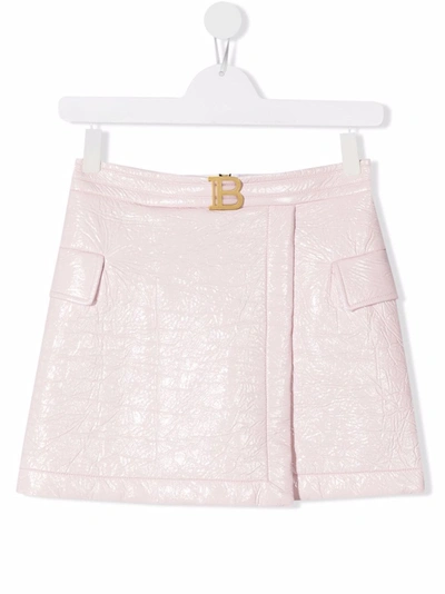 Balmain Teen Vinyl-look Wrap Skirt In Rosa