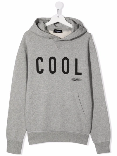 Dsquared2 Teen Chest-logo Pouch Hoodie In Grey