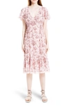 Max Studio Printed Ruffle Short Sleeve Dress In Blush/ Brown Floral Toile