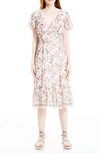 Max Studio Printed Ruffle Short Sleeve Dress In Cream/ Coral Leafy Peony