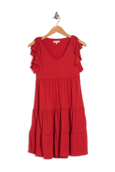 Max Studio Ruffle Cap Sleeve Tiered Jersey Babydoll Dress In Lava0t73-lava-0t73