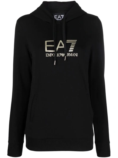 Ea7 Logo-print Hoodie In Black