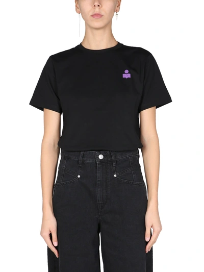 Isabel Marant Étoile Zewel Black Logo-print Cotton T-shirt In Black,purple