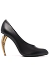 Roberto Cavalli Tiger Tooth Pointed-toe Leather Pumps In Black