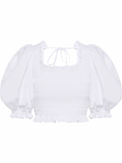 Miu Miu Embroidered Cropped Blouse In White