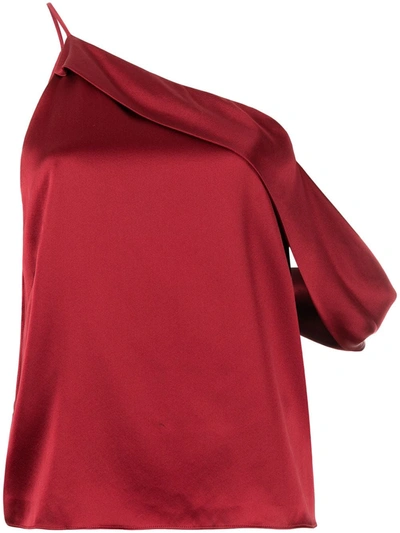 Michelle Mason Draped Cowl Asymmetrical Top In Red
