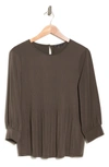 Adrianna Papell Solid Moss Crepe Pleated Top In Fatigue