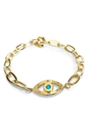 LIZA SCHWARTZ AMOUR EVIL EYE CZ CHAIN LINK BRACELET