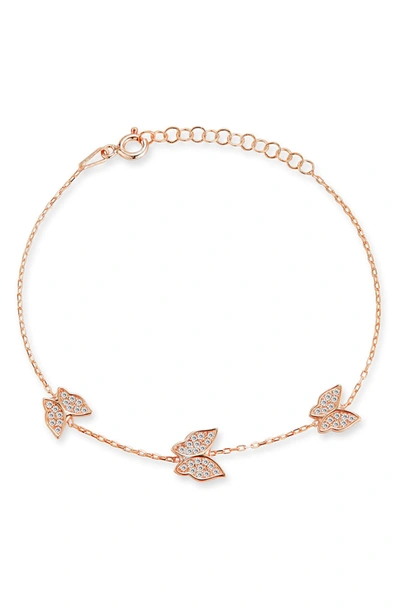 Sphera Milano Sterling Silver & Cz Bufferfly Bracelet In Rose Gold