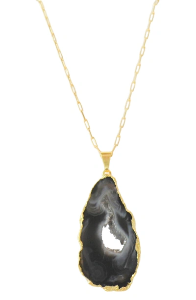 Liza Schwartz 18k Yellow Gold Plate Sterling Silver Agate Geode Pendant Necklace