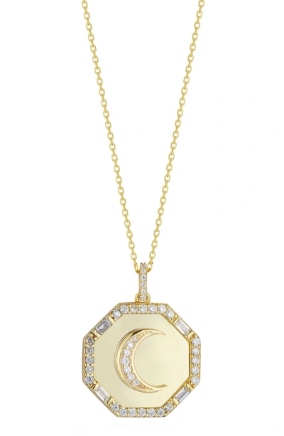 Sphera Milano Sterling Silver & Cz Moon Pendant Necklace In Yellow Gold