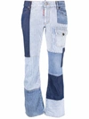 Dsquared2 Blue Cropped Patchwork Pocket-detail Jeans In Blue